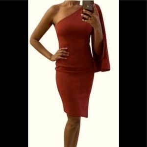 Calvin Klein One Sholder Cape Sleeved Dress